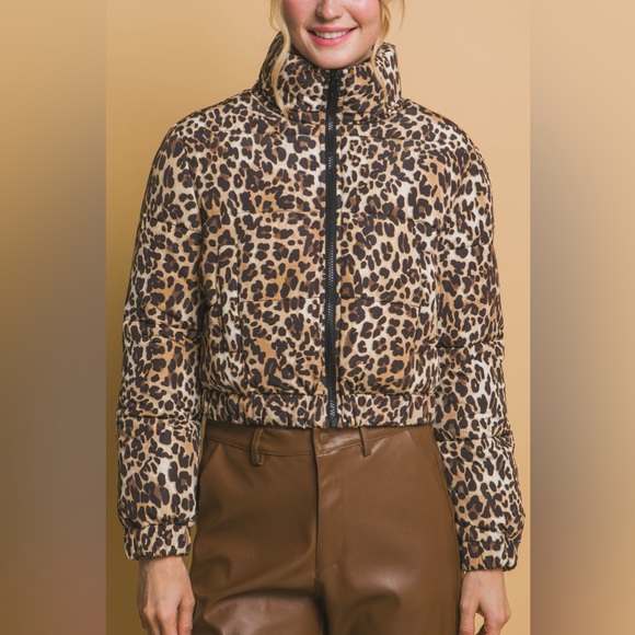 Leopard Print Women's Bomber Jacket - Picture 3 of 4